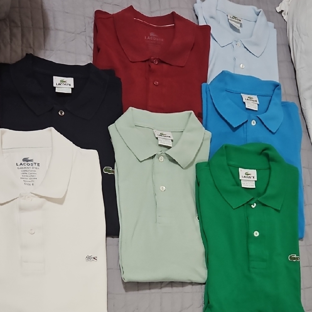 Set Of 7 Lacoste Polo Shirt Set - Red, Blue, Green